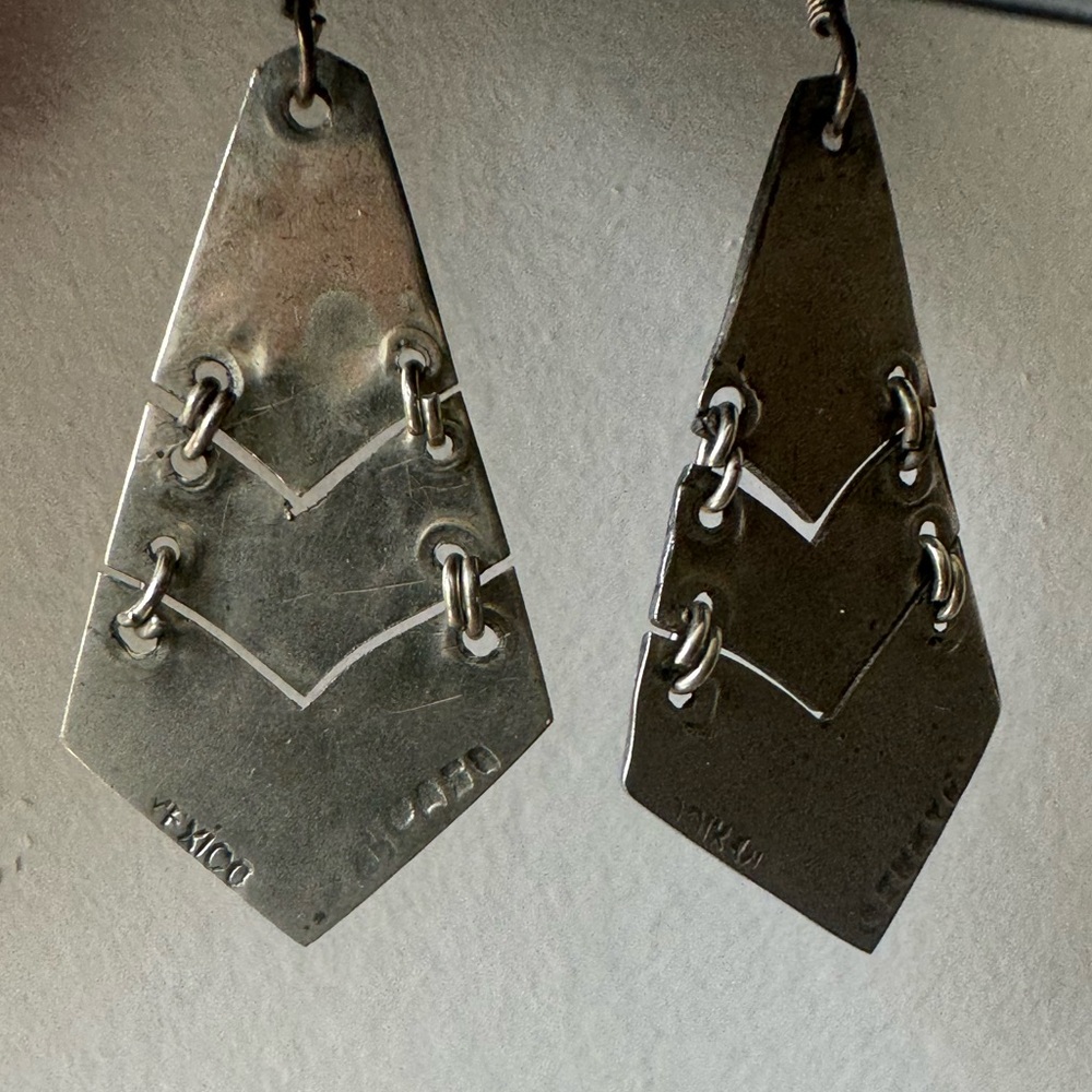 Abalone Shell Silver Dangly Triangle Earrings - image 4